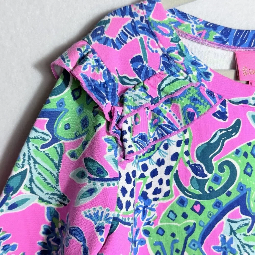 Lilly Pulitzer Plumeria Pink Untamed Hearts Elfrea Ruffle Dress Girl's L/8-10